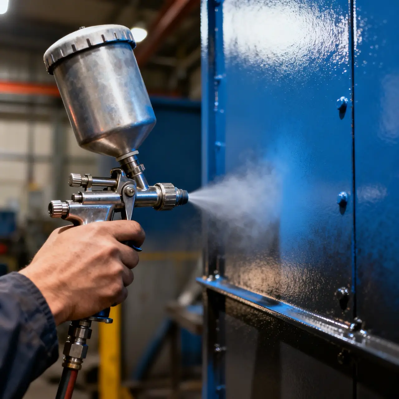 Pulverbeschichtung von Metall mit Sprühpistole